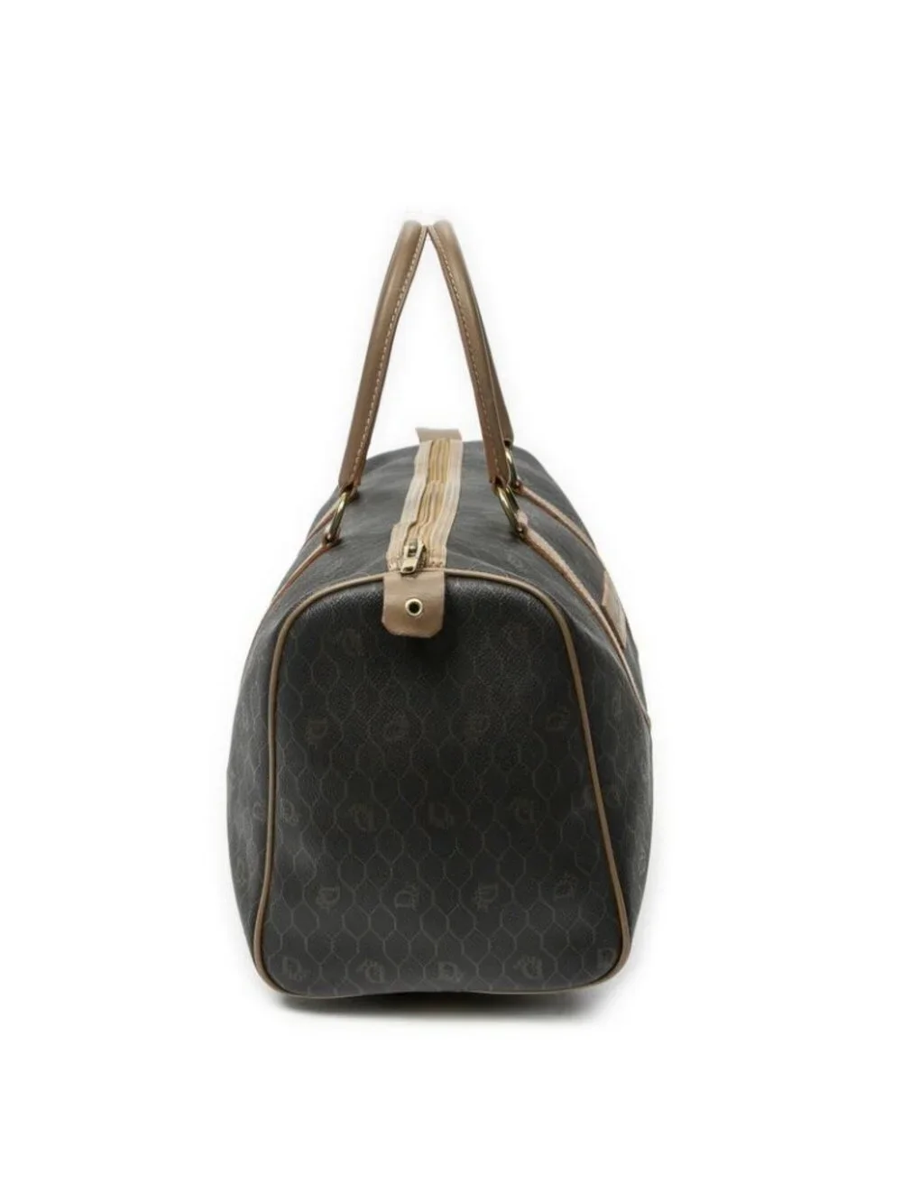 Dior Vintage Small Travel Boston Dark Gray Brown Honeycomb Canvas Shoulder Bag - Picture 4 of 10